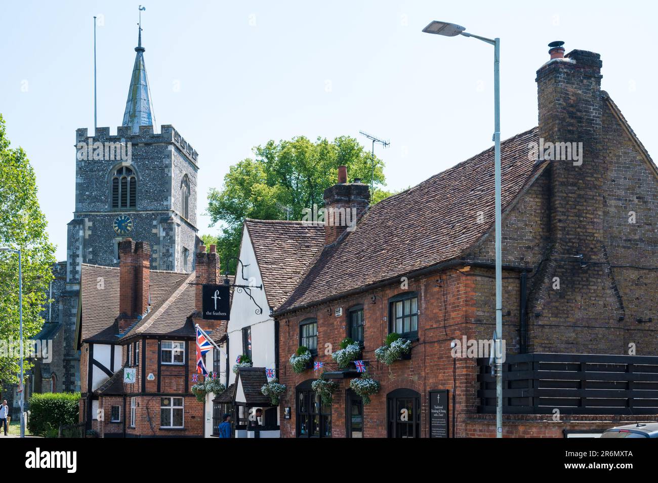 View along Church Street towards St Mary's church and The Feathers pub