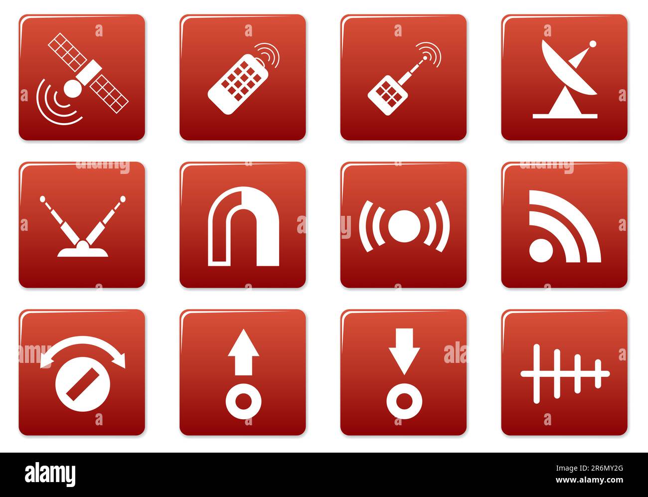 Gadget square icons set. Red - white palette. Vector illustration. Stock Vector