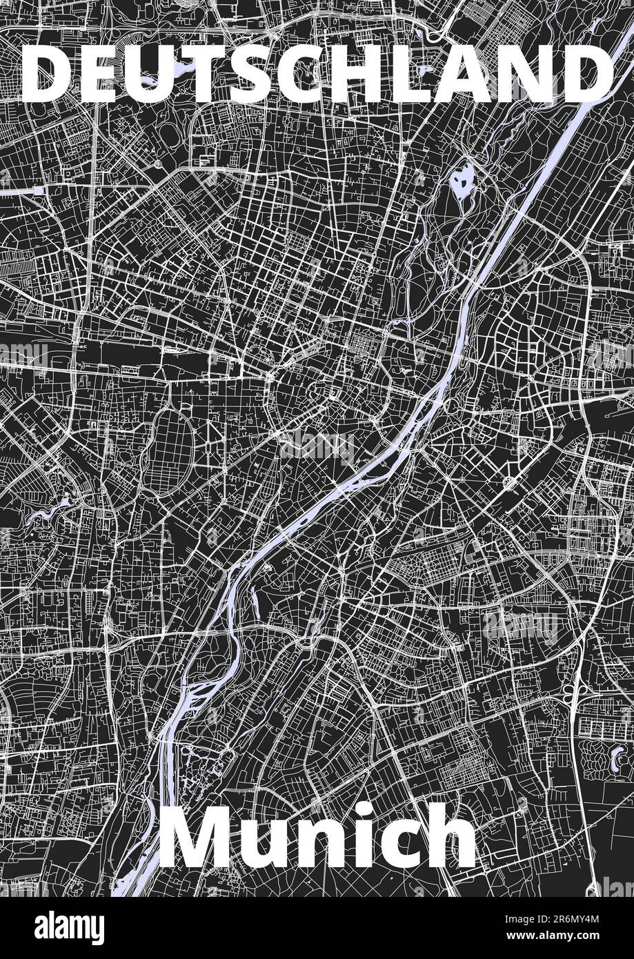 City Munich map with streets rivers and lakes germany Stock Photo