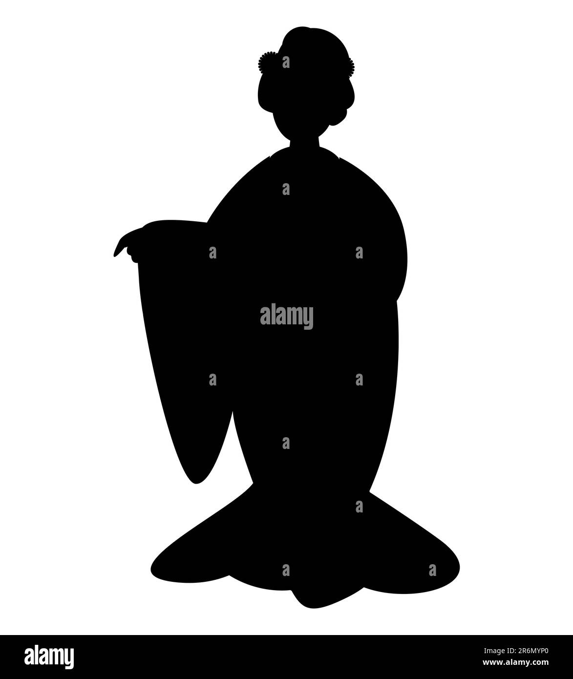 Black silhouette of a middle aged woman wearing traditional attire or clothes, Asian woman, vector isolated on white background Stock Vector
