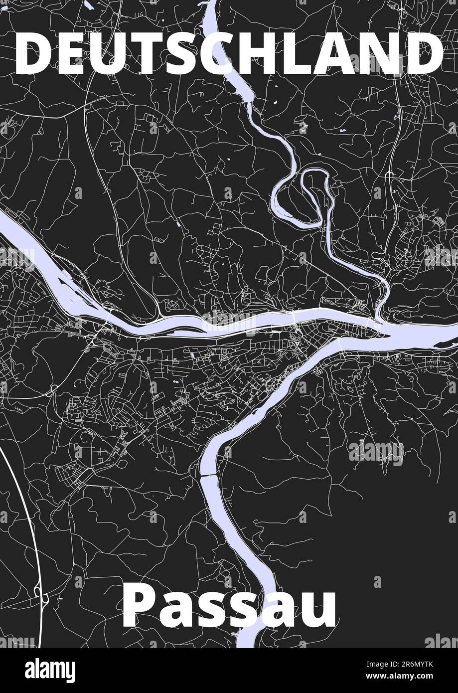 City Passau map with streets rivers and lakes germany Stock Photo - Alamy