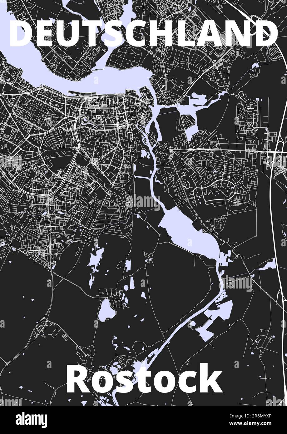 City Rostock map with streets rivers and lakes germany Stock Photo - Alamy