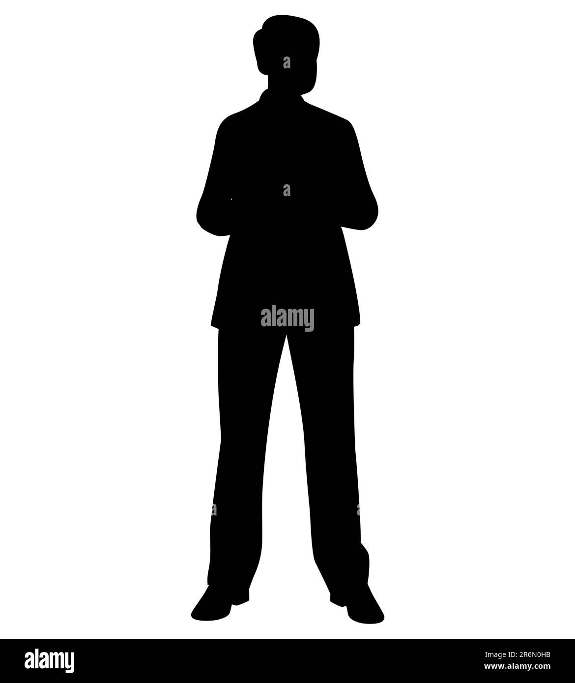 Black silhouette of a businessman standing while hands crossed, folded hands vector eps Stock Vector