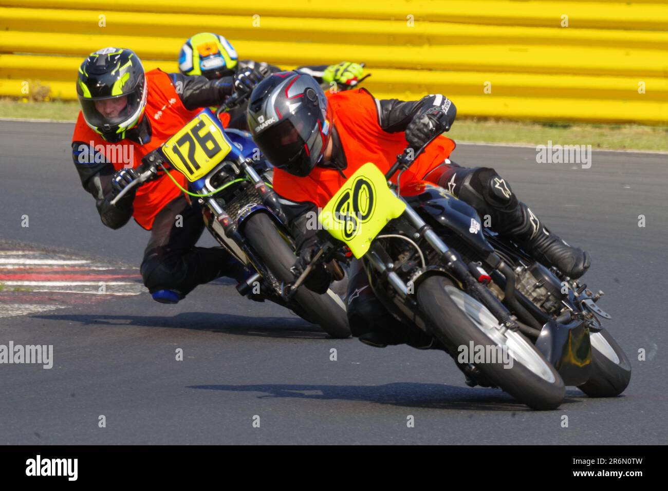 Croft Circuit, 10 June 2023. Rachel Stacey riding a Honda 500 in a No Limits CB500s – Newcomers race at Croft Circuit. Credit Colin Edwards/Alamy Live News Stock Photo