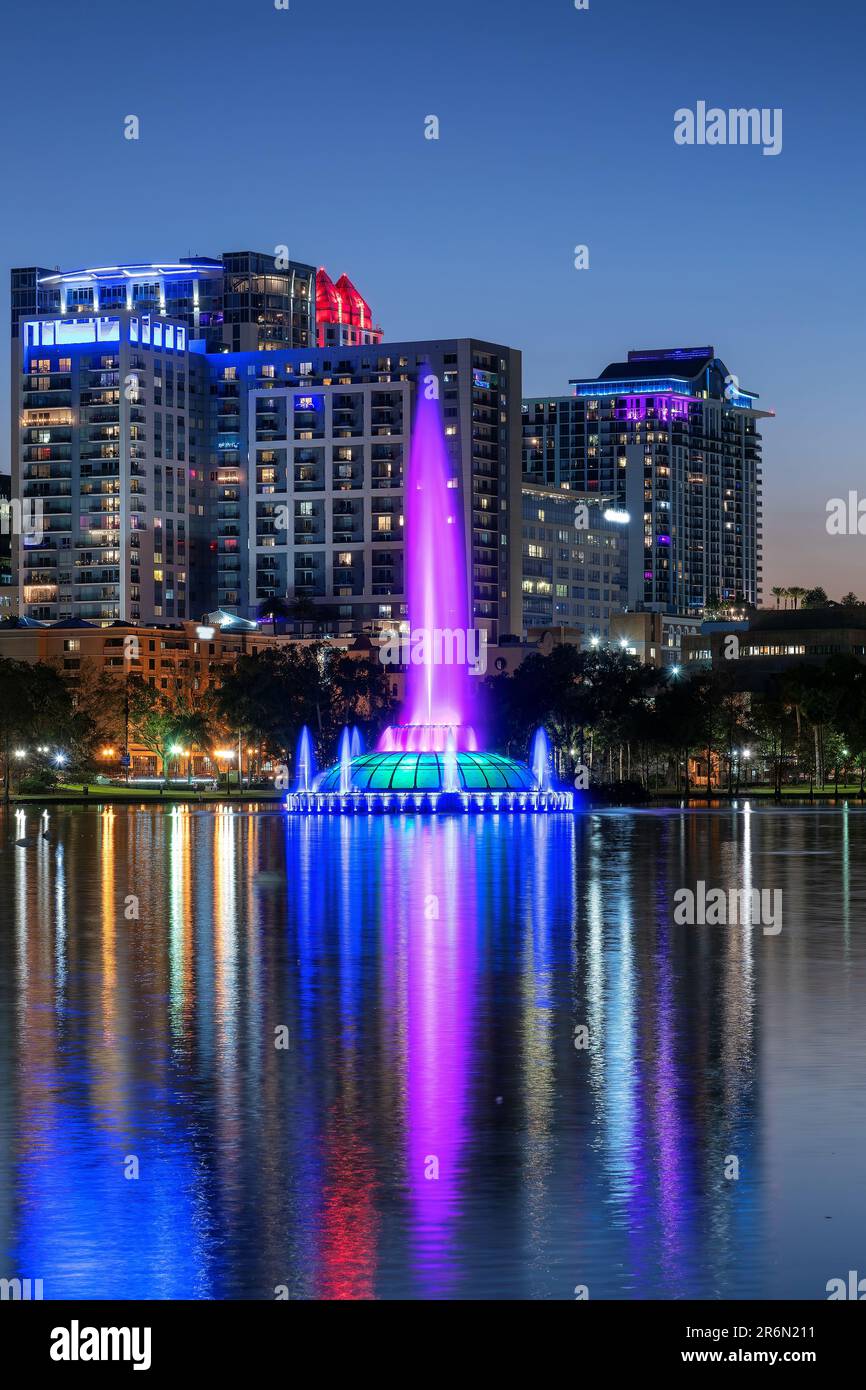 Fountain in Orlando city at night in Florida, USA Stock Photo Alamy
