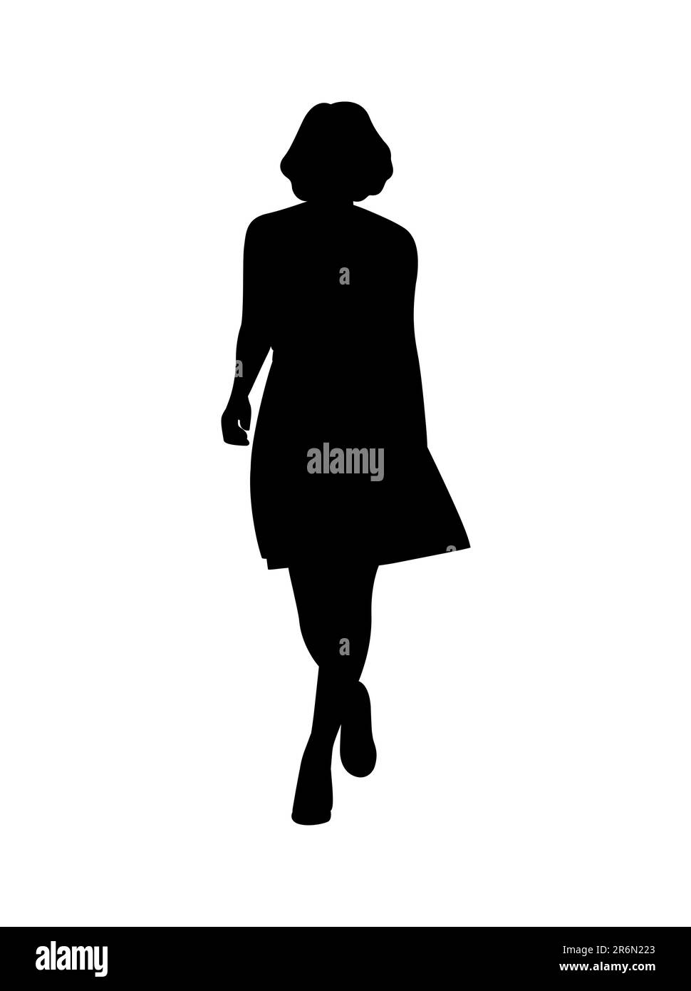 Black silhouette of a female model walking in a beautiful dress, vector illustration Stock Vector