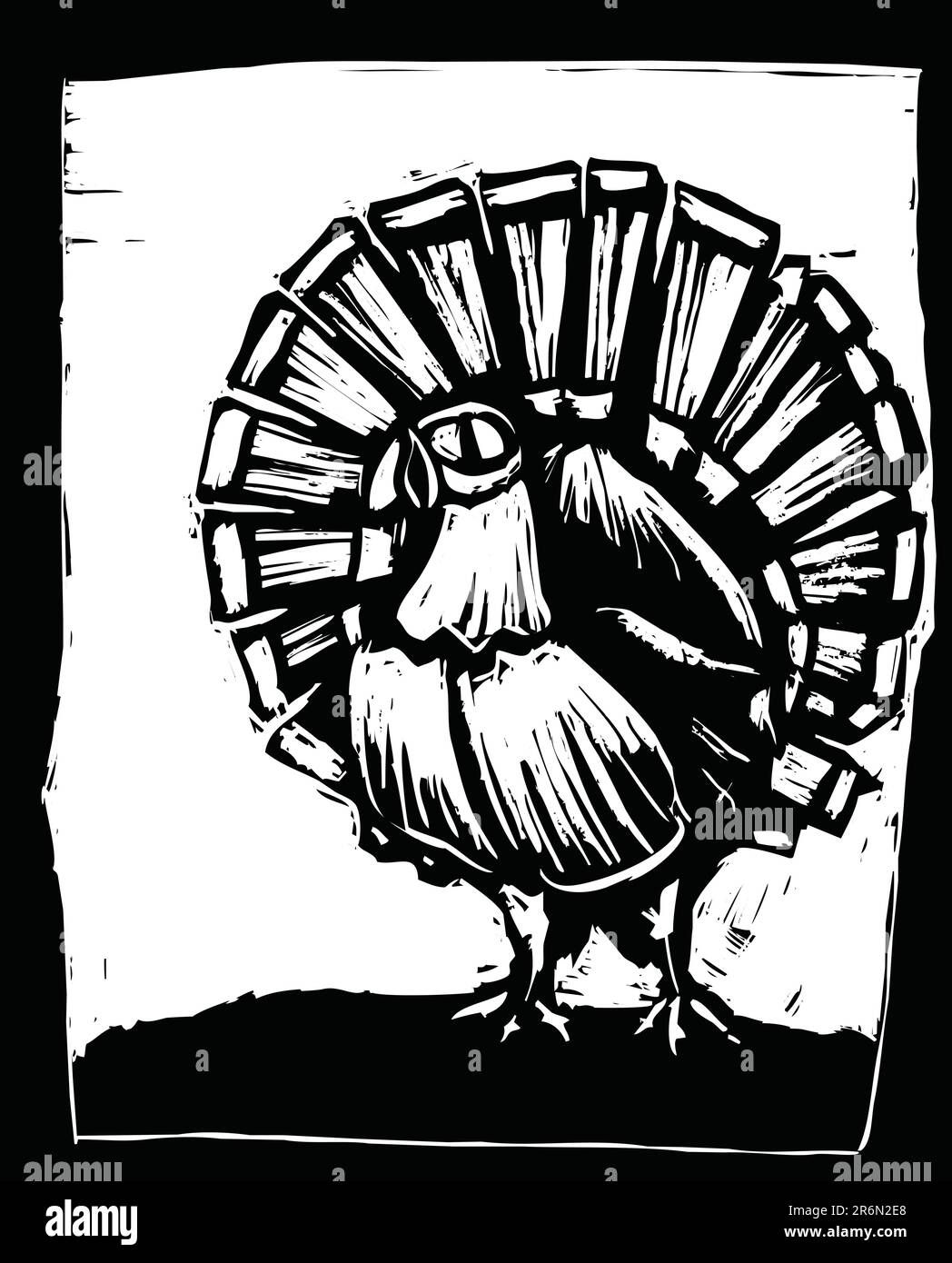 American wild turkey in woodcut style. Stock Vector