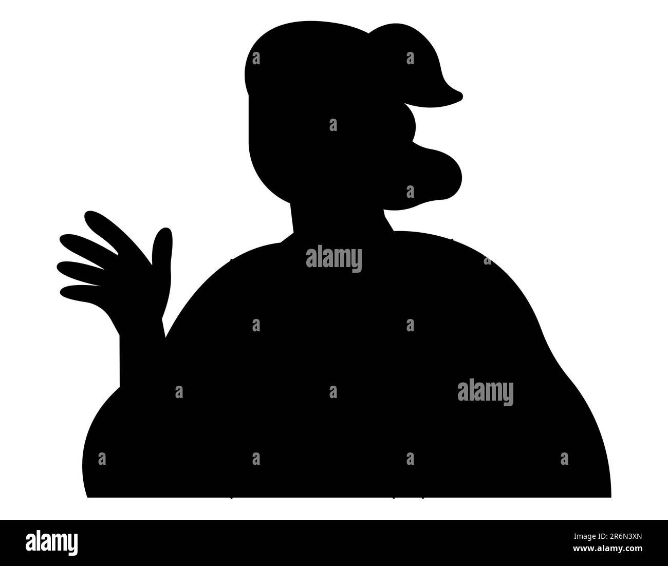 Black silhouette of a Chinese woman waving her hand ad saying hello or hi, vector illustration isolated on white background Stock Vector