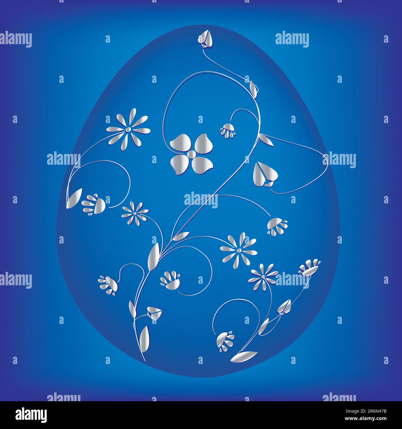 Vector illustration of delicately silver painted blue easter egg Stock ...