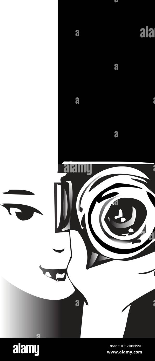 photographer with camera / black and white clipart Stock Vector Image