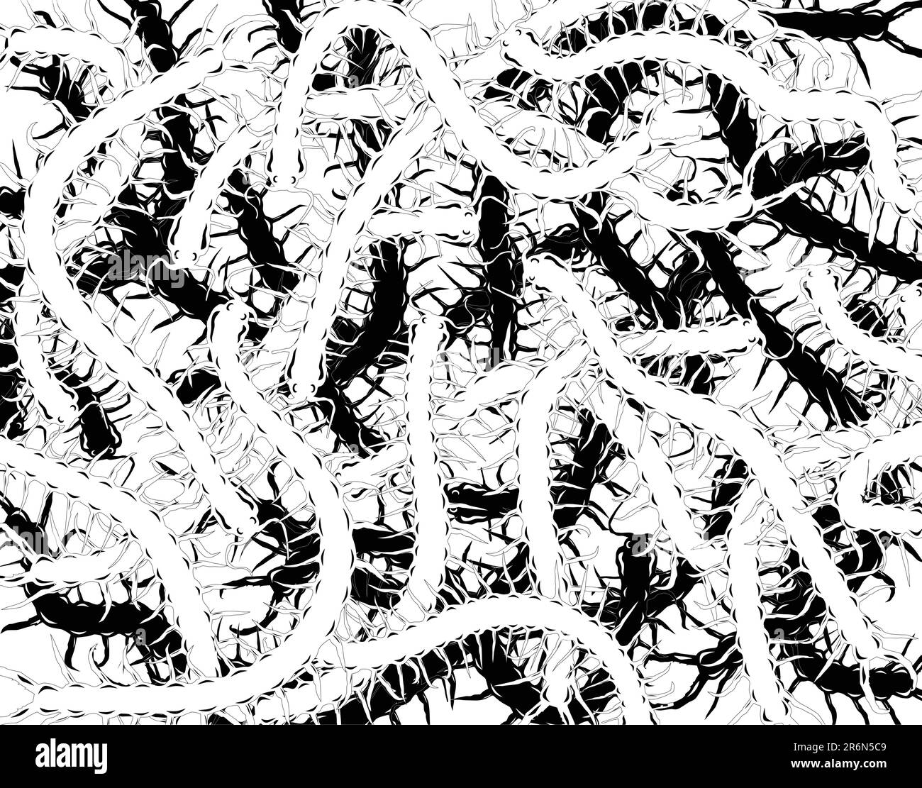 Editable vector design of a mass of centipedes including brushes Stock Vector