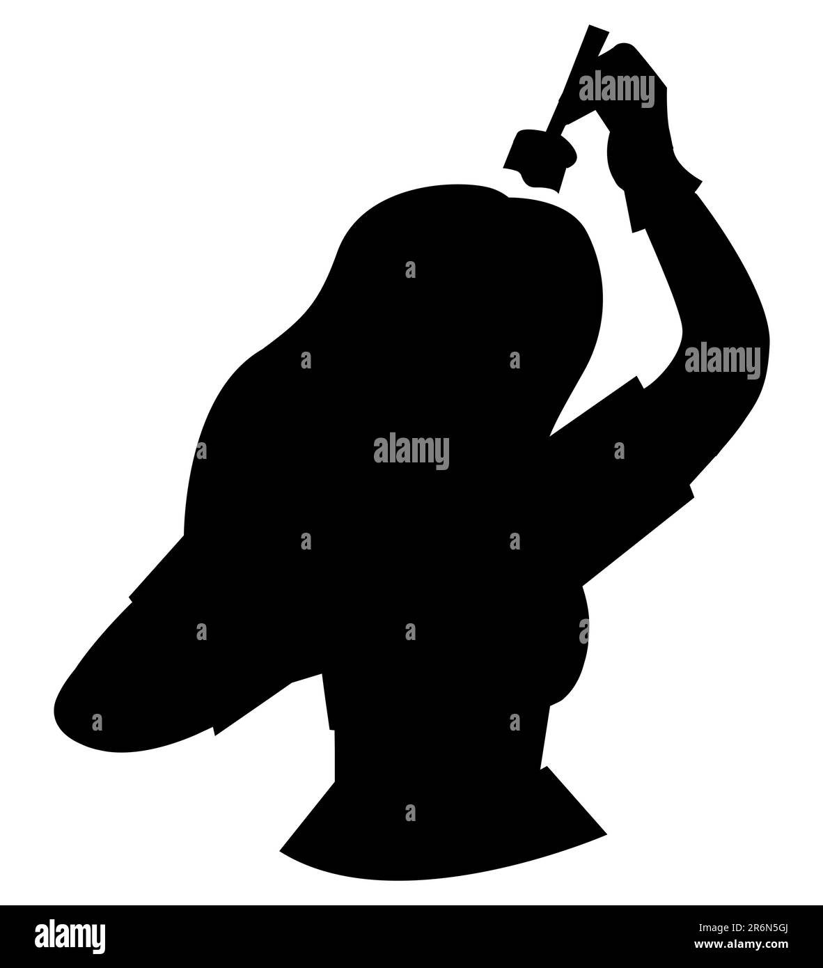 Black silhouette of a female applying hair color on her hair, vector illustration Stock Vector