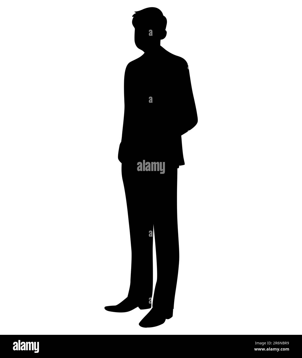 Black silhouette of a businessman standing while hands in the pockets vector illustration Stock Vector