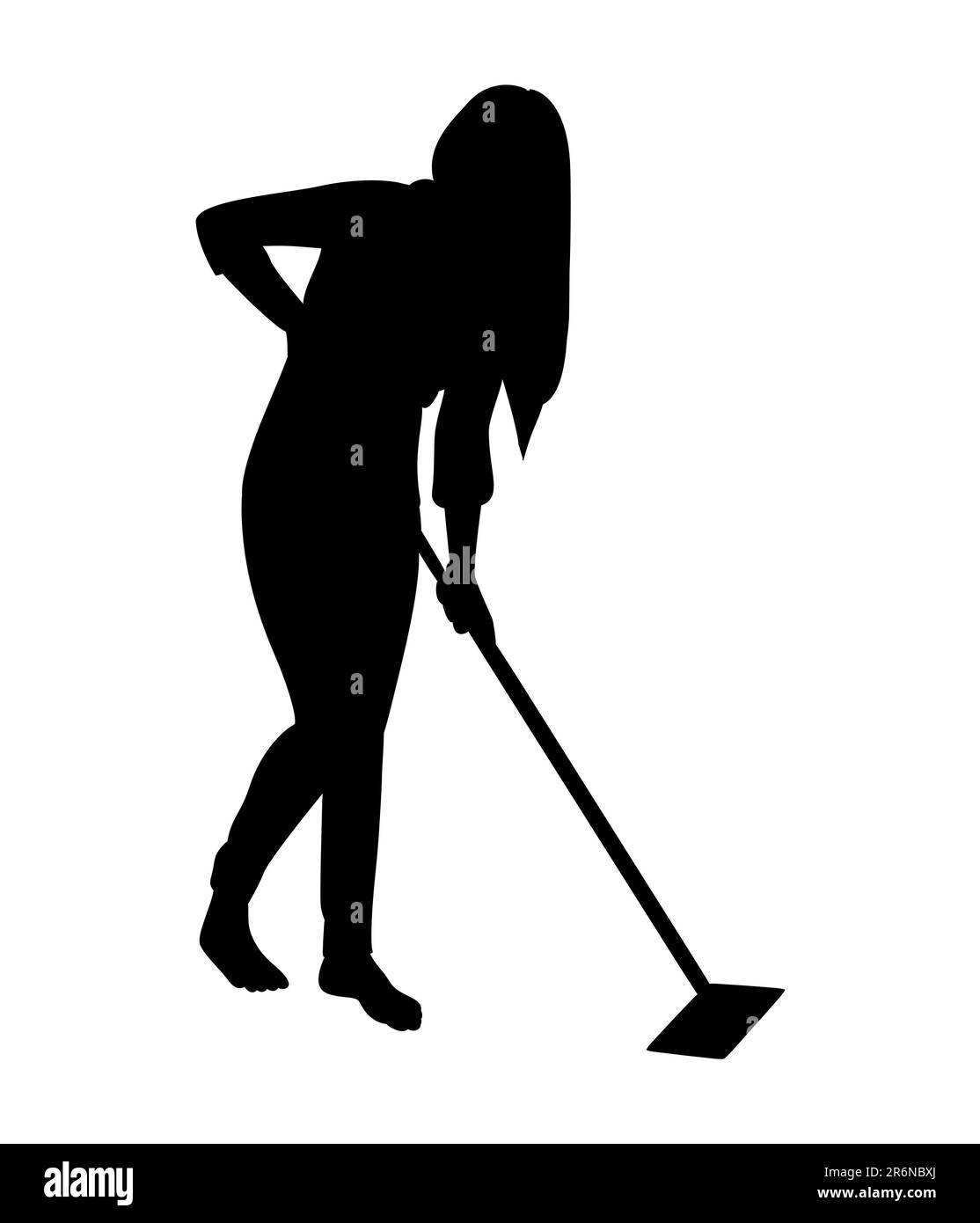 Black silhouette of a woman mopping the floors and doing house chores