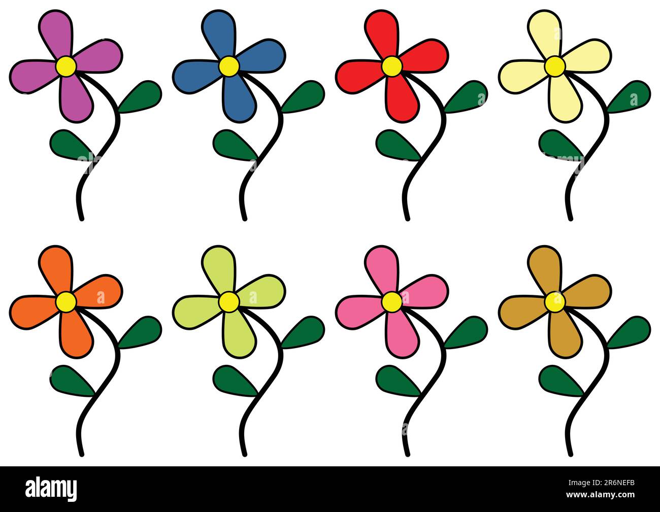 Colorful set of flowers isolated over white background Stock Vector ...