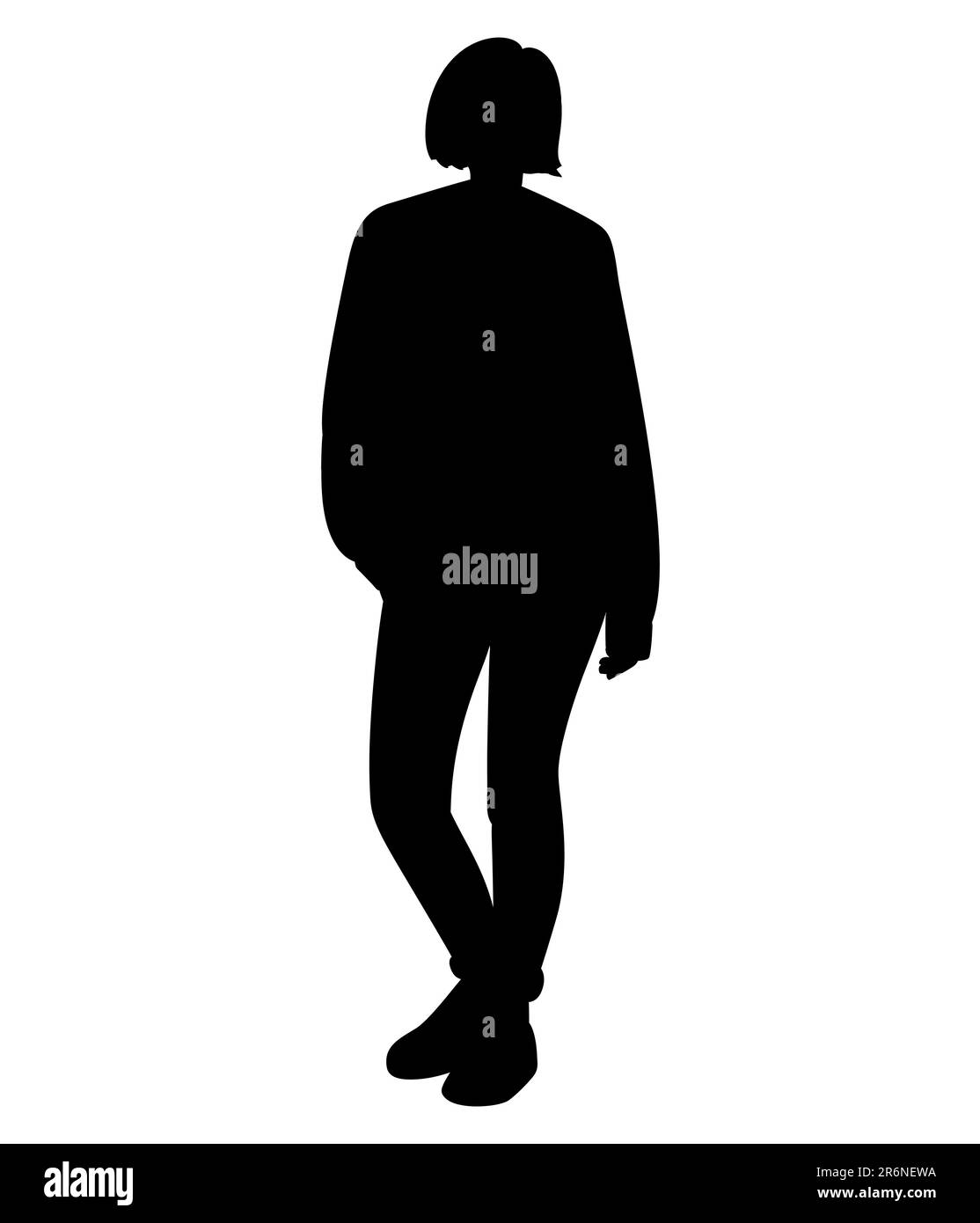 Black silhouette of a modern woman with short hair in casual clothes, vector isolated on white background Stock Vector