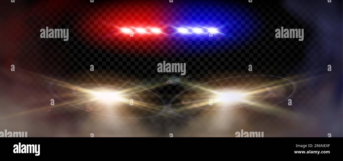 Police car red and blue light night flare cop siren vector effect