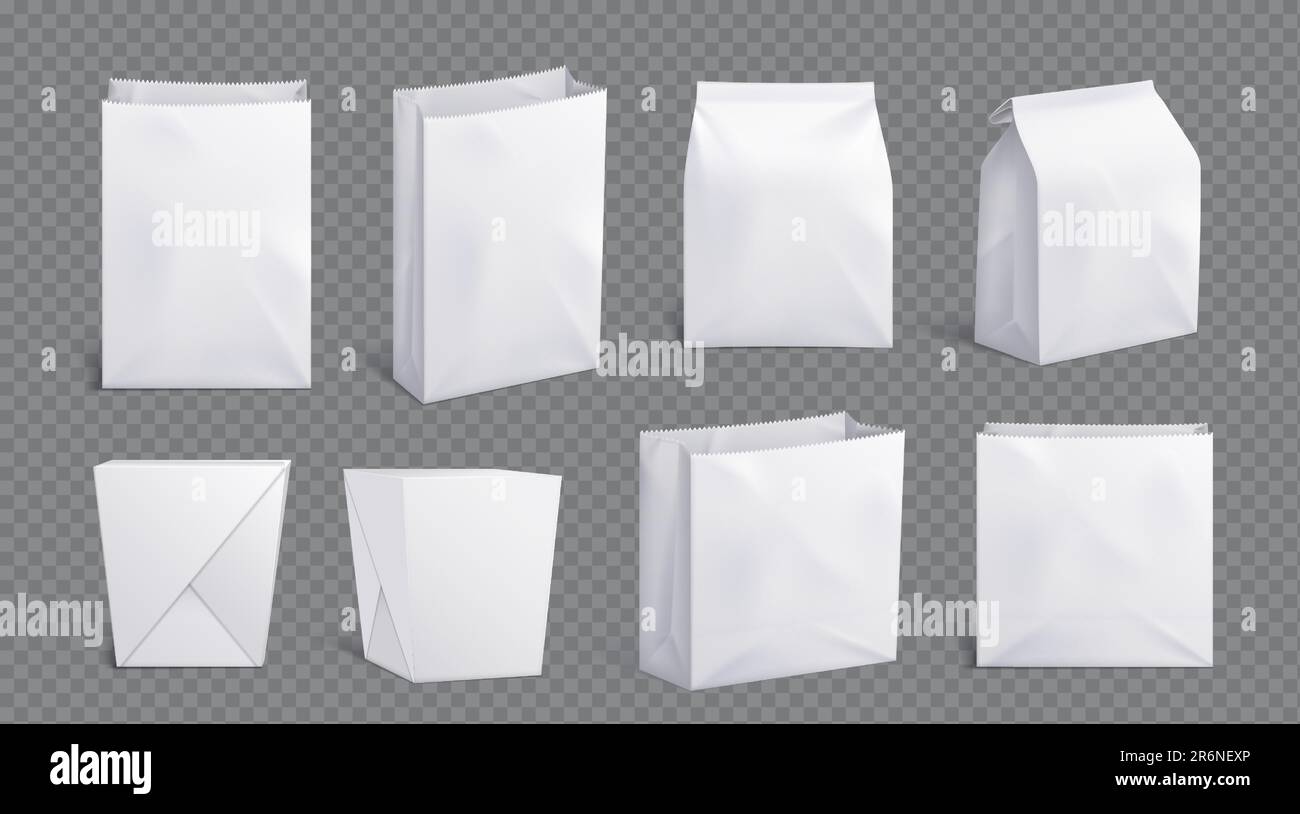 White paper lunch bag package for takeaway chinese food. Take away box pack for noodle or pasta