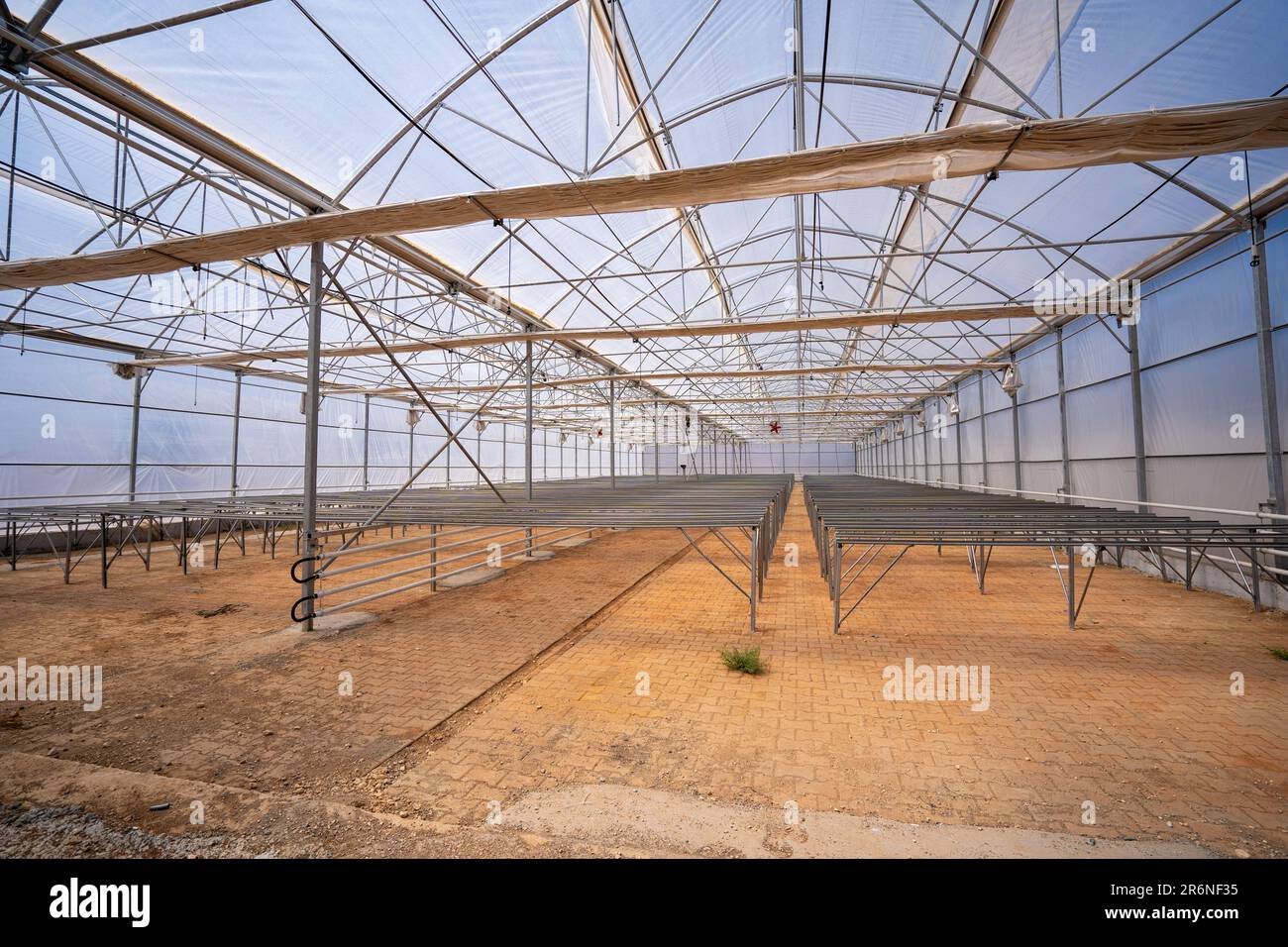 The interior of the empty greenhouse area Stock Photo - Alamy