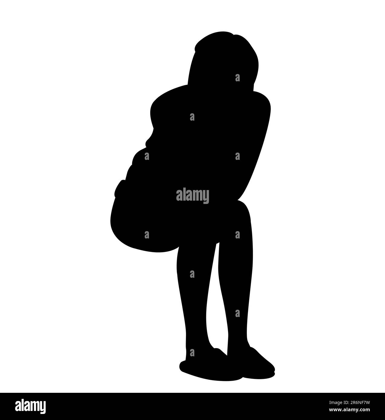 Black silhouette of a woman sitting in lots of stress and sadness and having a panic attack, overthinking, female vector illustration Stock Vector