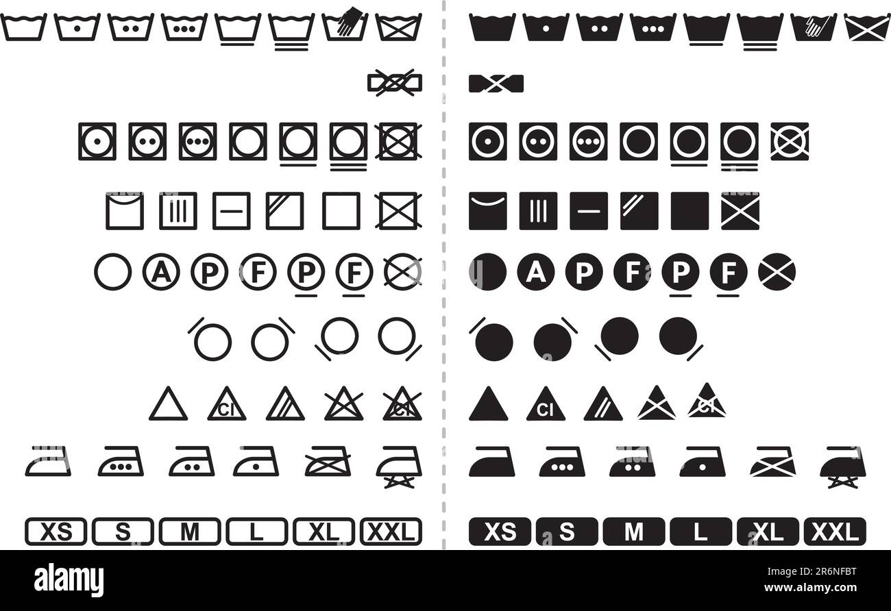 Icon Set of washing symbols / black and white / vector Stock Vector