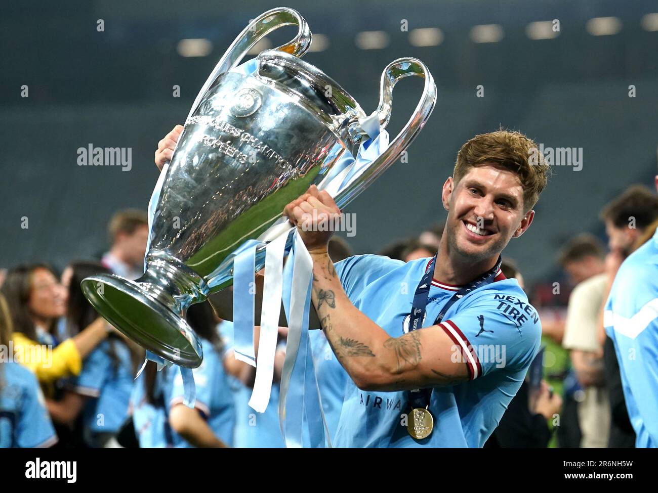 Stones Inter Manchester City's John Stones with the UEFA Champions League Trophy ...