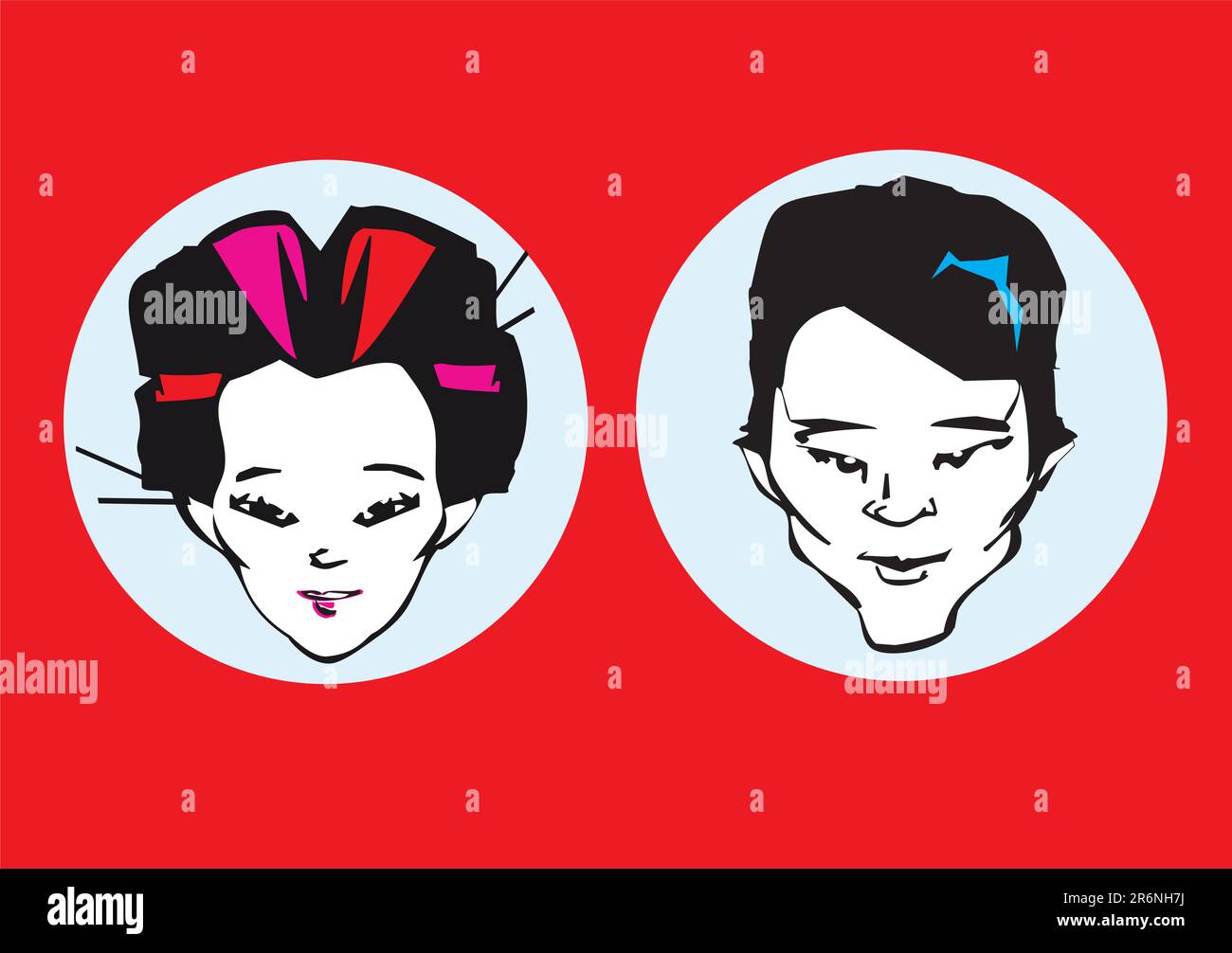 portraits / faces of woman and man - cartoons style Stock Vector