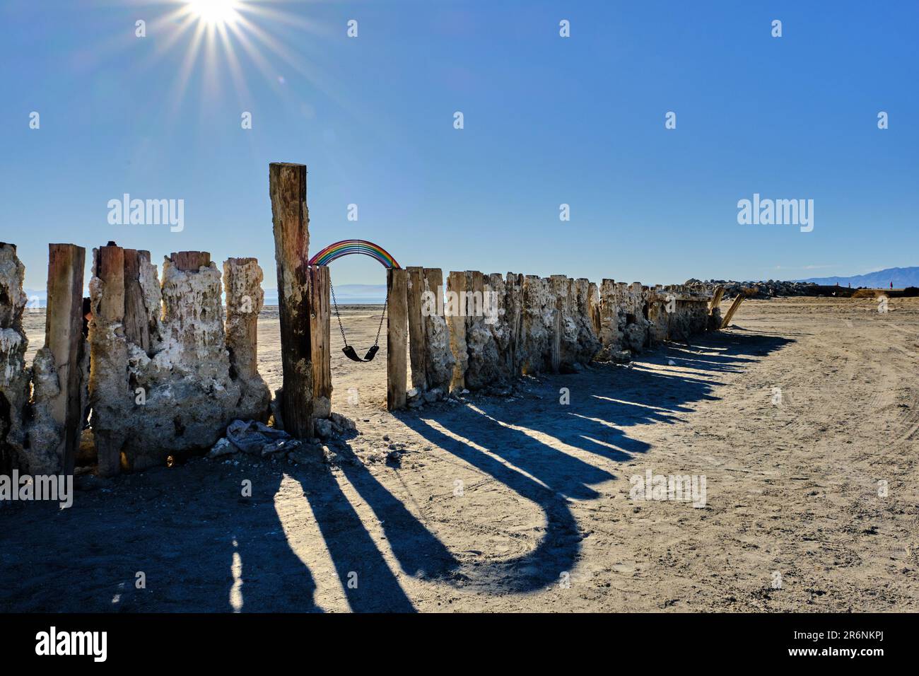 Salton Sea, California, USA. 25th Dec, 2020. Rainbow and Swing, art