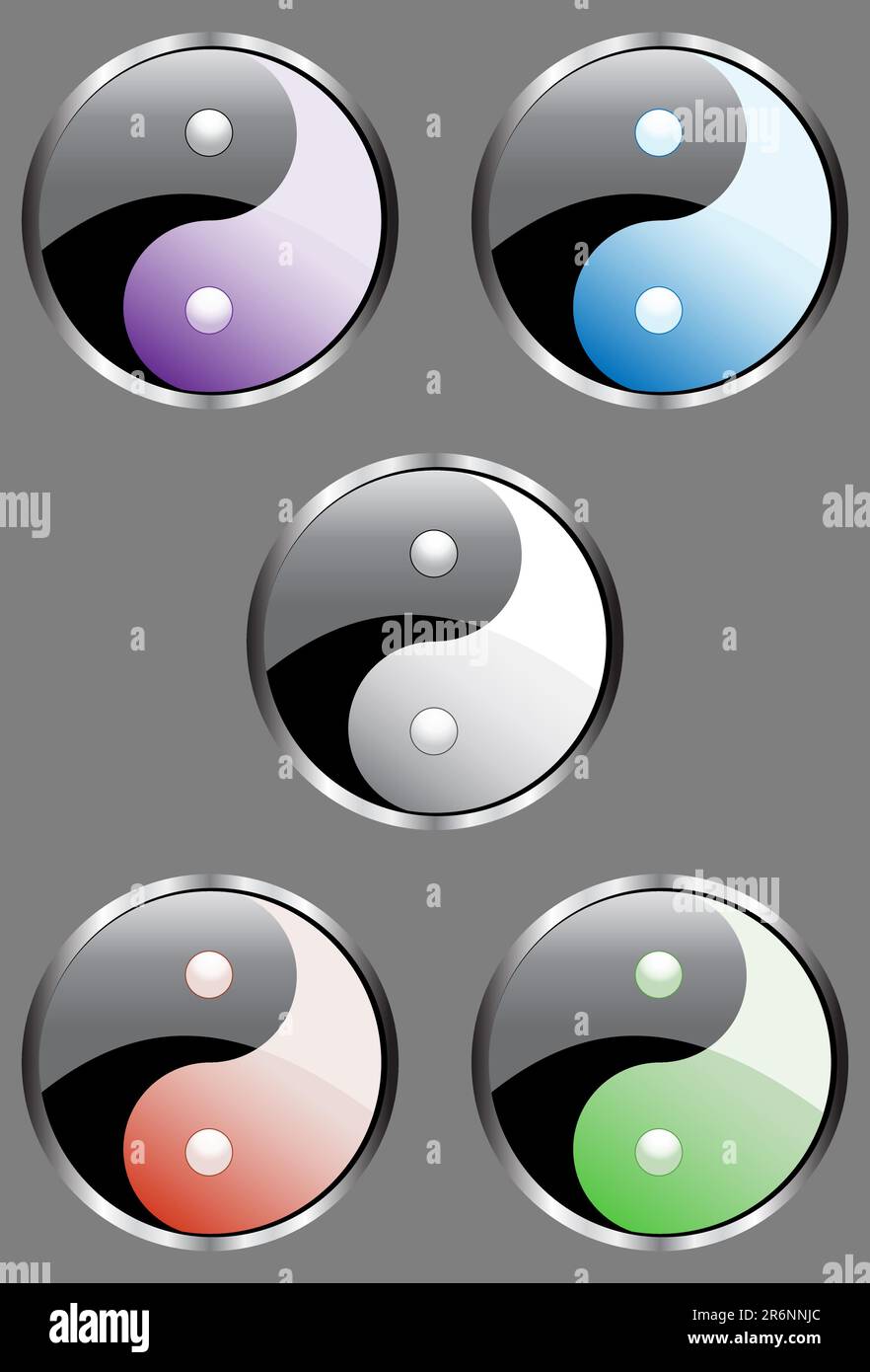 Set of 5 yin yang buttons. Stock Vector