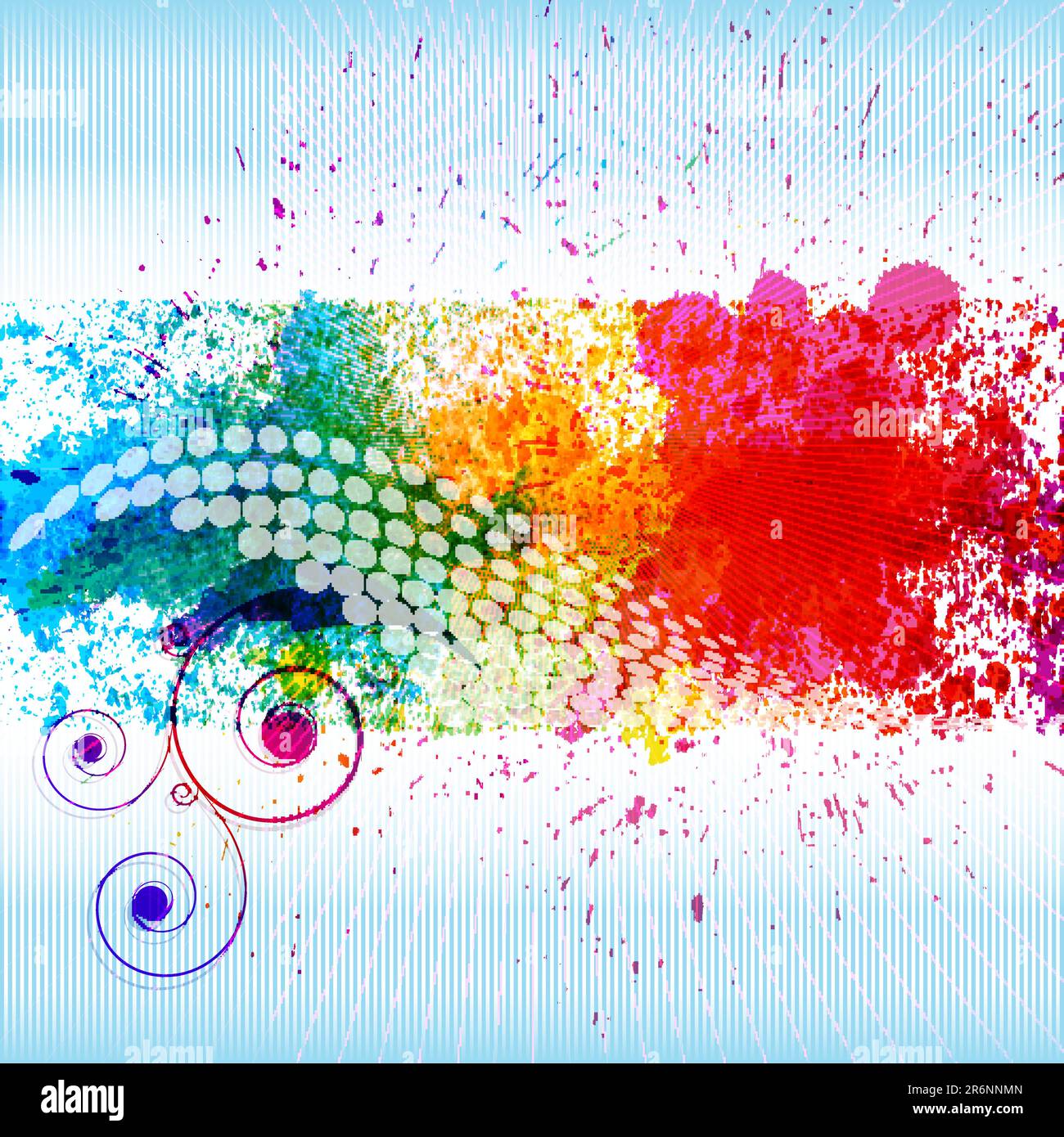 Color paint splashes. Gradient vector background on blue and white stripe background. EPS10 Stock Vector