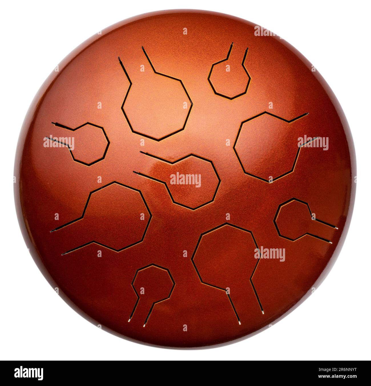 red steel tongue drum, top view, isolated on white, percussion