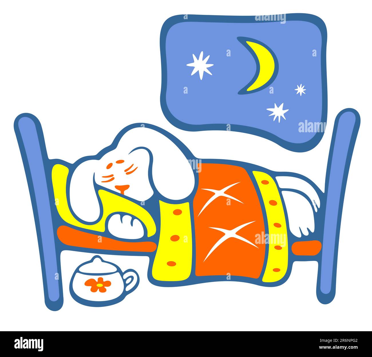 Cheerful sleeping cartoon puppy isolated on a white background. Stock Vector