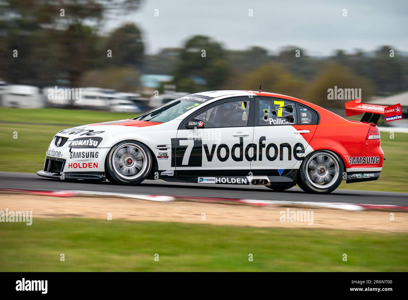 Winton, Australia. 10 June, 2023. Jim Pollicina (#7) turns into Turn 1 in his Holden Commodore at Winton Motor Raceway. Credit: James Forrester / Alamy Live News Stock Photo
