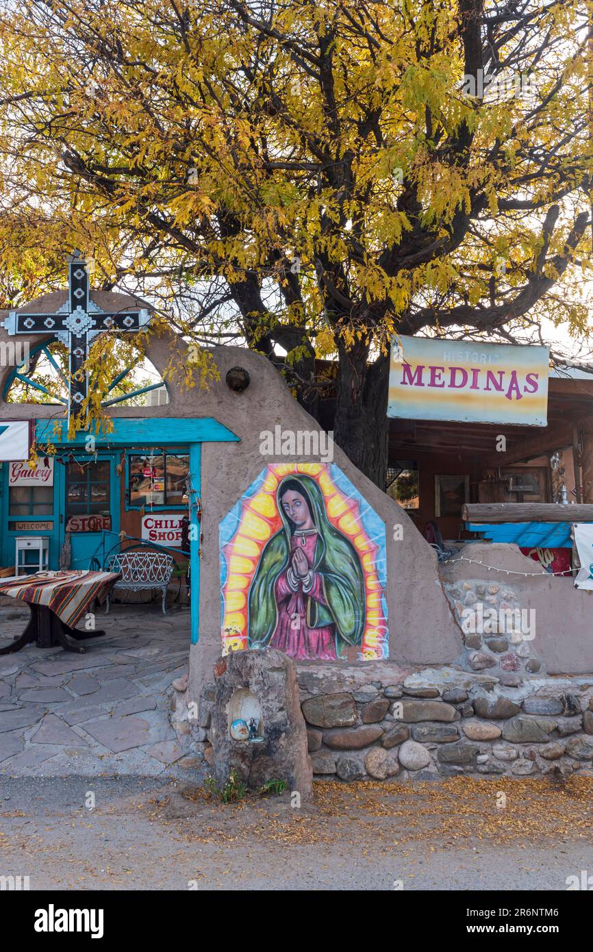 Vertical image of Historic Medinas shop in Chimayo, New Mexico