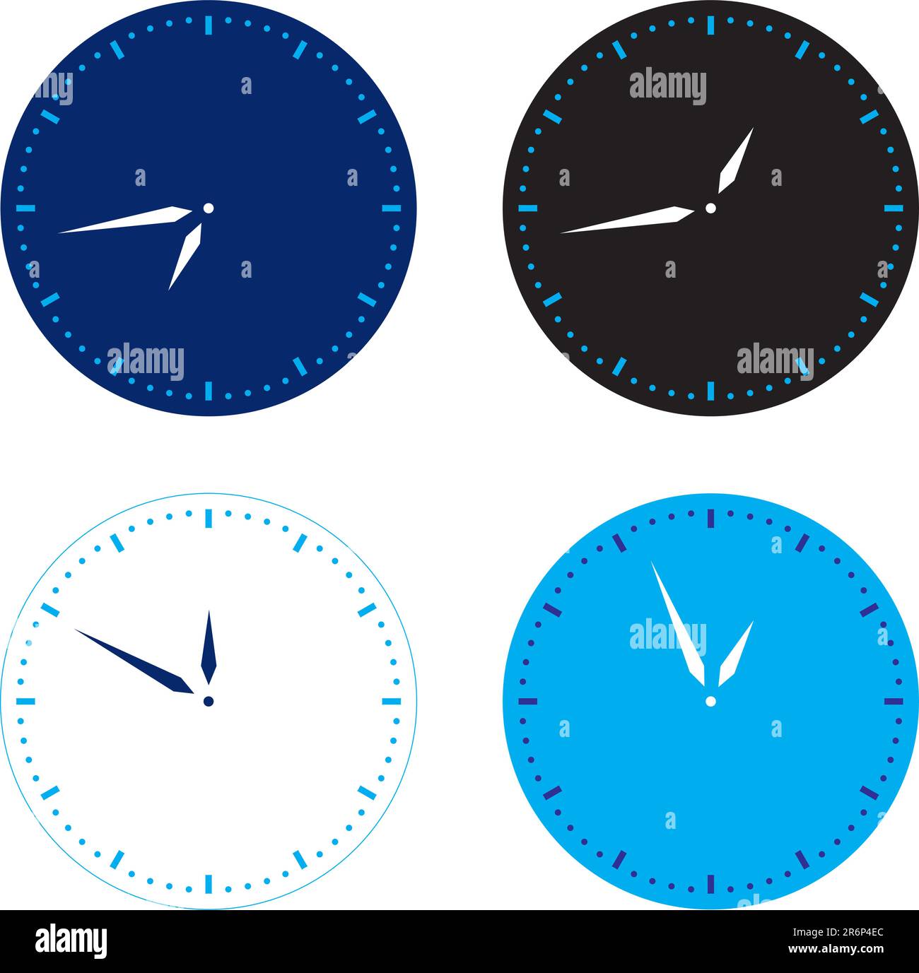 Different colors clock set. Vector illustration on white Stock Vector