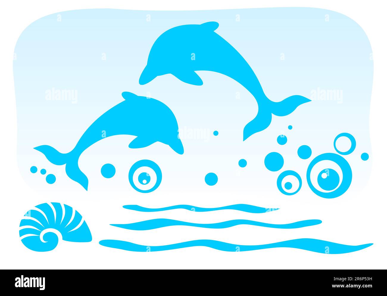 Two ornate dolphins on a blue sky background. Stock Vector