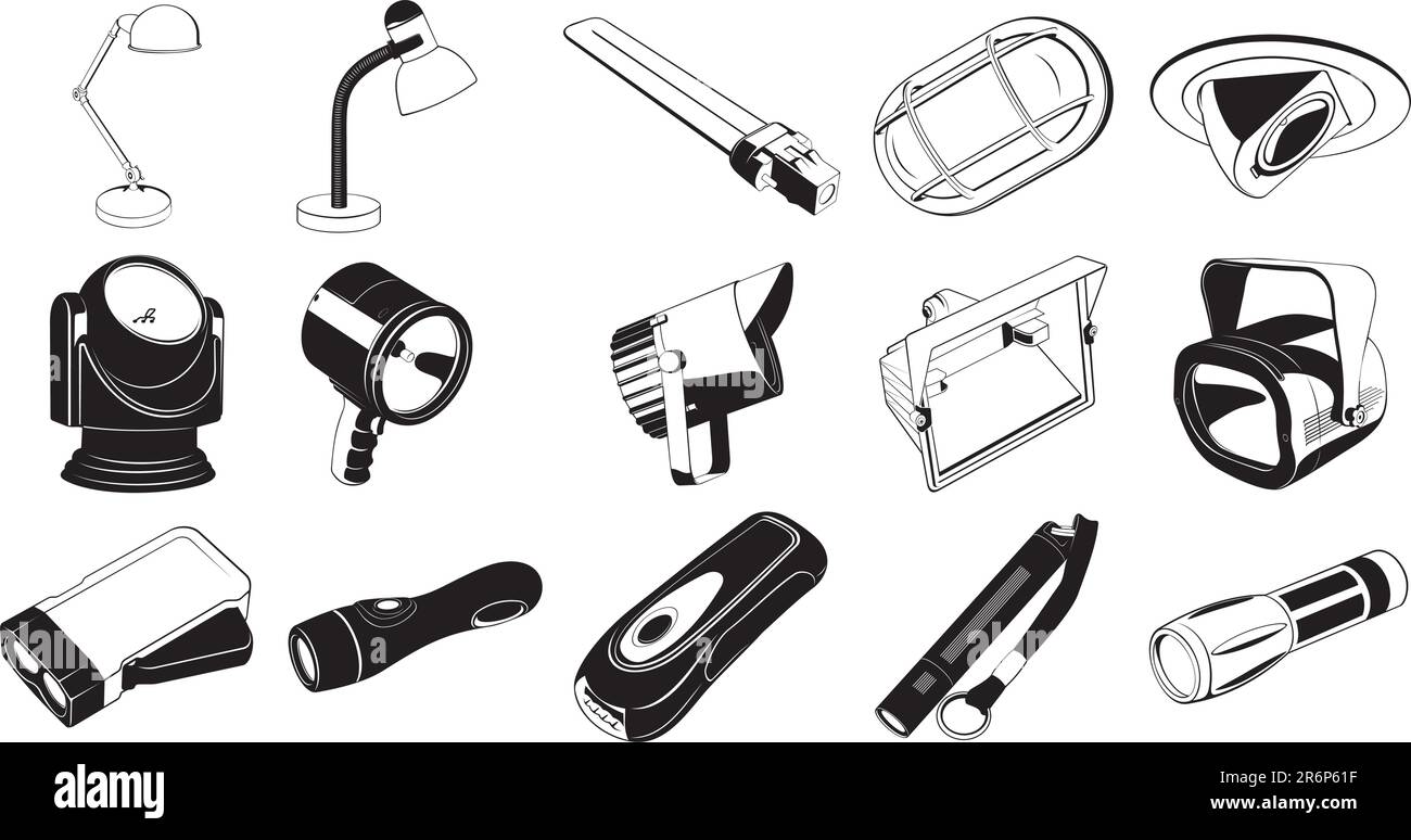 Collection of smooth vector EPS illustrations of various lighting ...