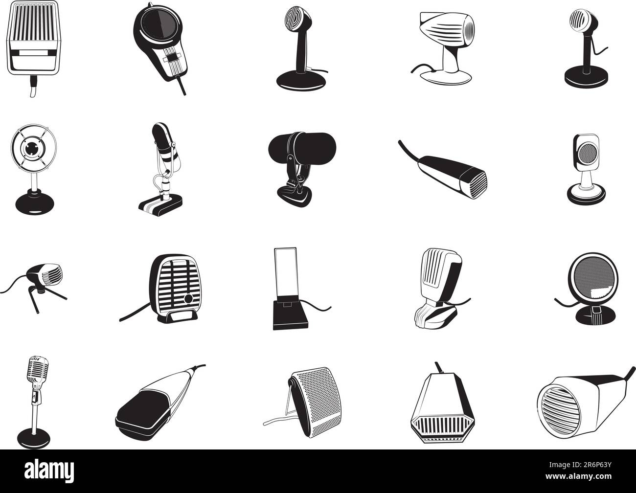 Collection of smooth vector EPS illustrations of various retro microphones Stock Vector