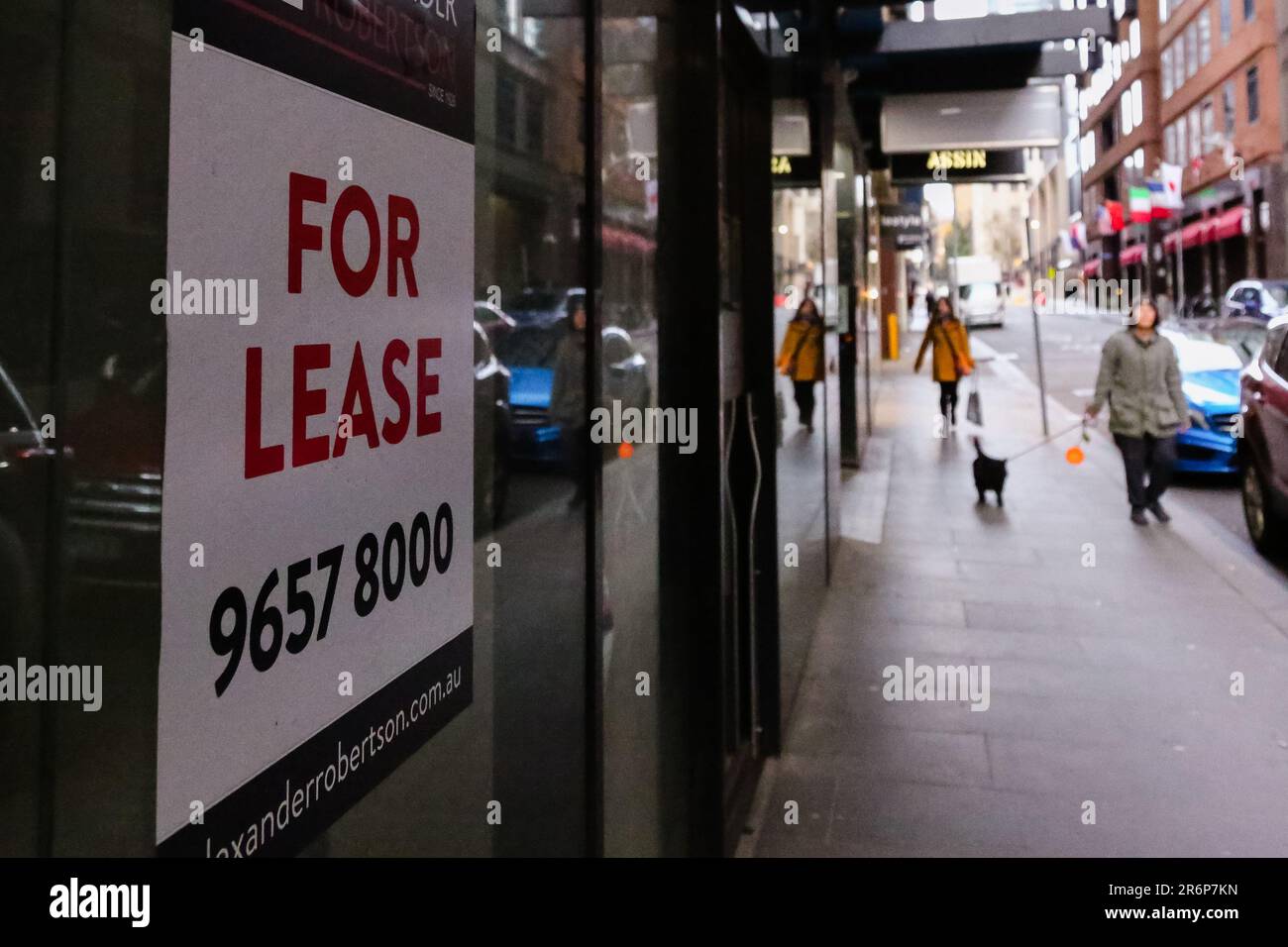 MELBOURNE, AUSTRALIA - June 21: As Victoria reimposes restrictions across the state, many business are closing their doors sparking a commercial property crisis in the CBD. A for lease sign is seen in the CBD as restrictions are being tightened in Victoria during COVID 19 on 21 June, 2020 in Melbourne, Australia. After a concerning spike in new coronavirus infections in metropolitan Melbourne which is once again sparking fears of a second wave, the Premier Daniel Andrews announced yesterday (20 June) that restrictions on the number of visitors in private homes will be reduced to ten to five. V Stock Photo