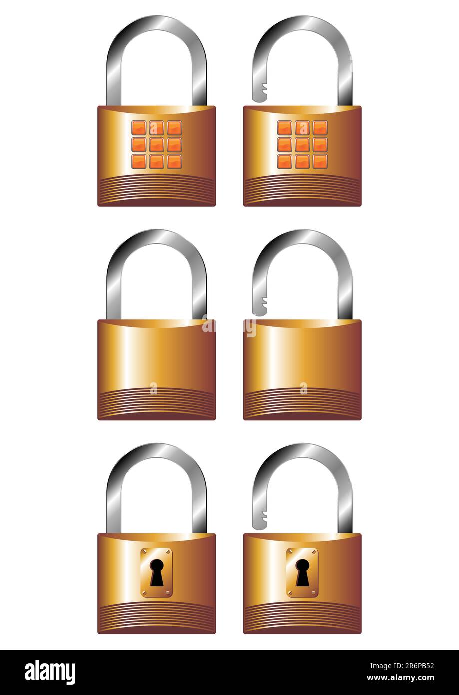 Different opened and closed padlocks over white background Stock Vector ...