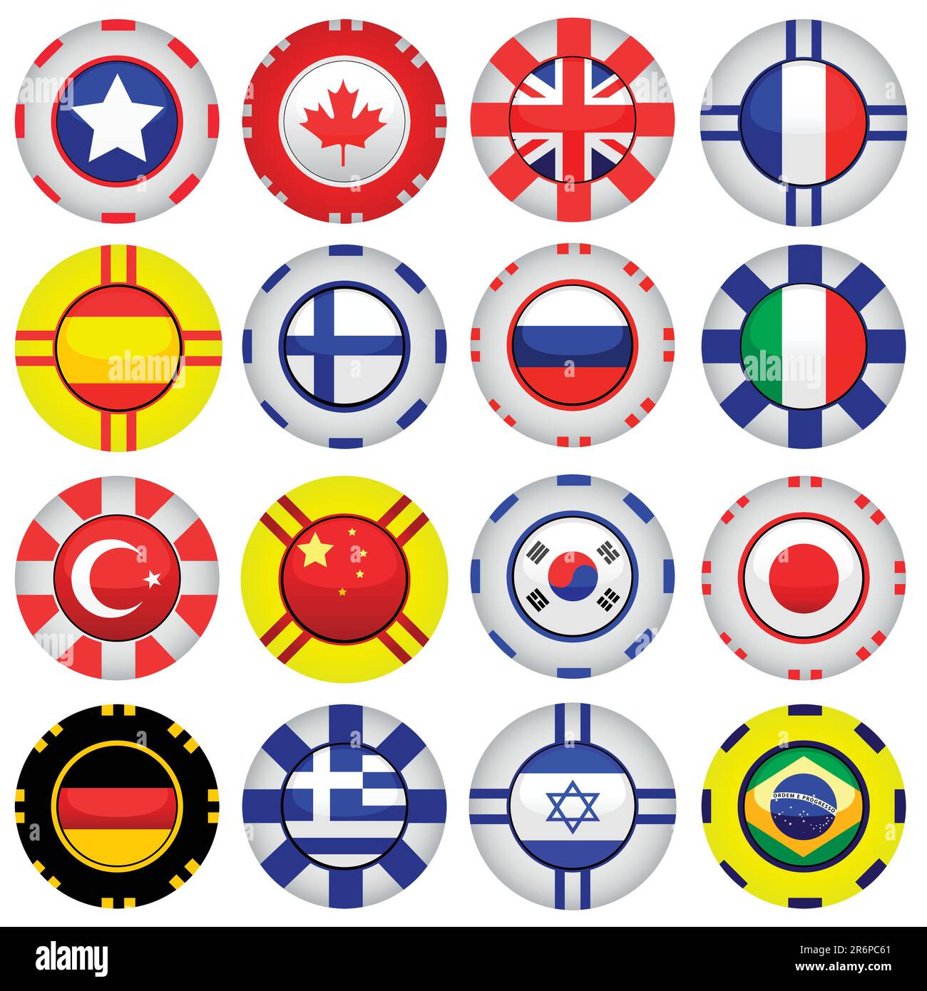 vector set of some flags on casino tokens Stock Vector