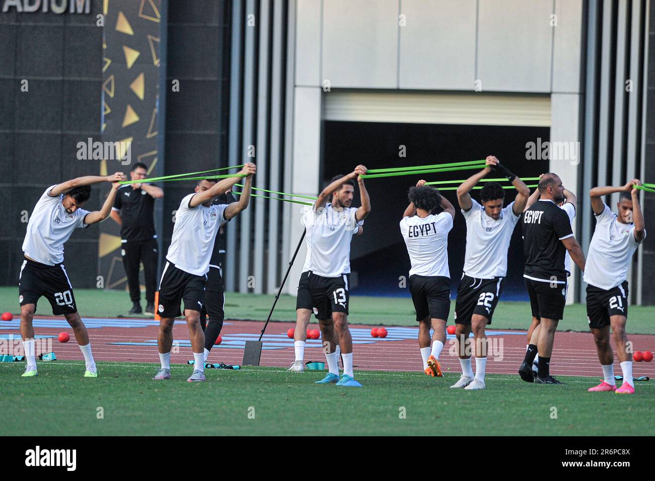 Cairo, Egypt. 10th June, 2023. Egypt's national soccer team players