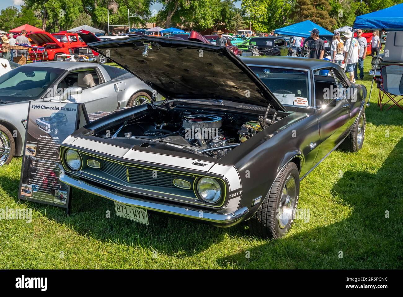 Canon City, CO, USA - June 10, 2023: Vintage cars and the peoople they attract at the 41st Annual Canon Car Club show on the grounds at the Abbey. Stock Photo