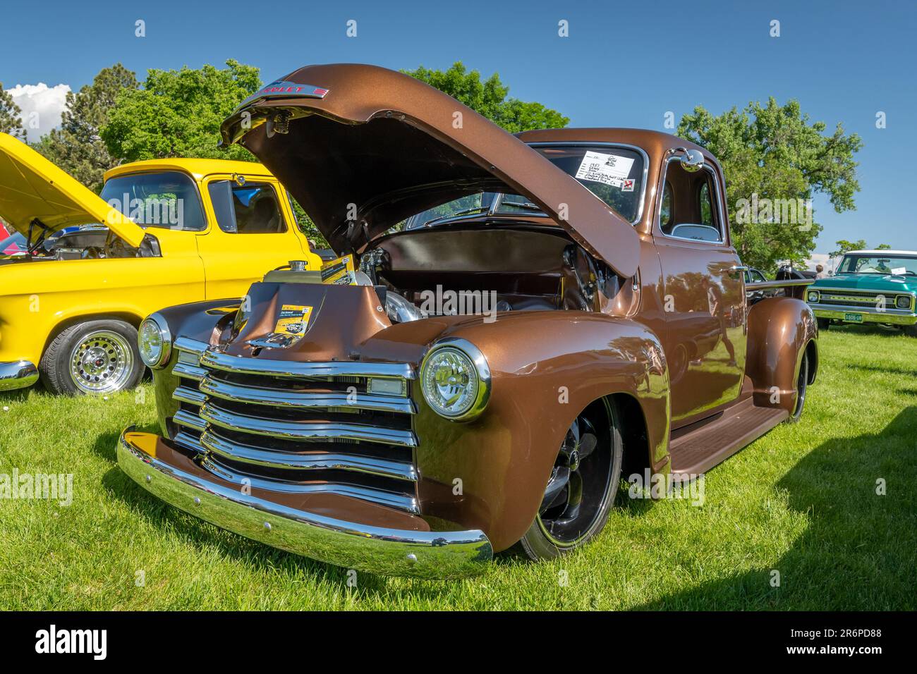 Canon City, CO, USA - June 10, 2023: Vintage cars and the peoople they attract at the 41st Annual Canon Car Club show on the grounds at the Abbey. Stock Photo