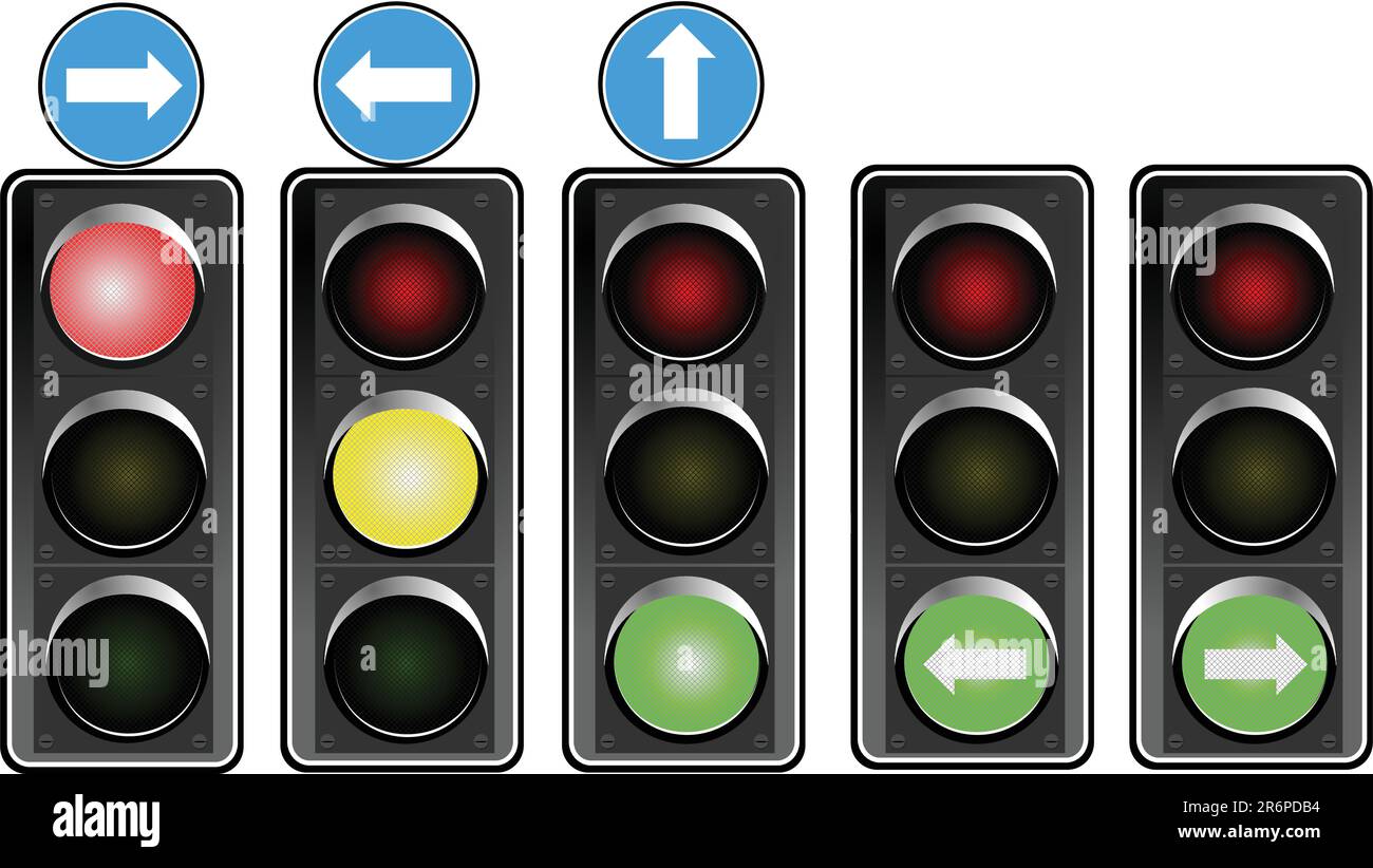 Set of traffic lights. Red signal. Yellow signal. Green signal Stock Vector