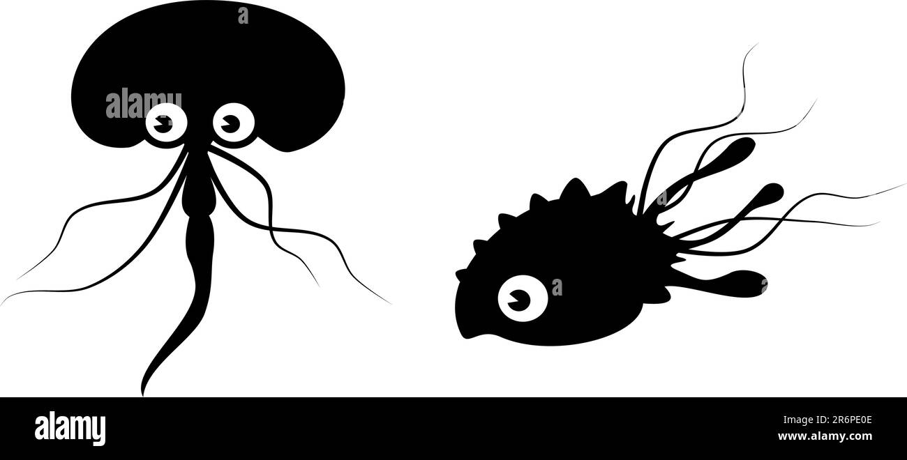bacteria worms vector collection silhouette on white background Stock Vector