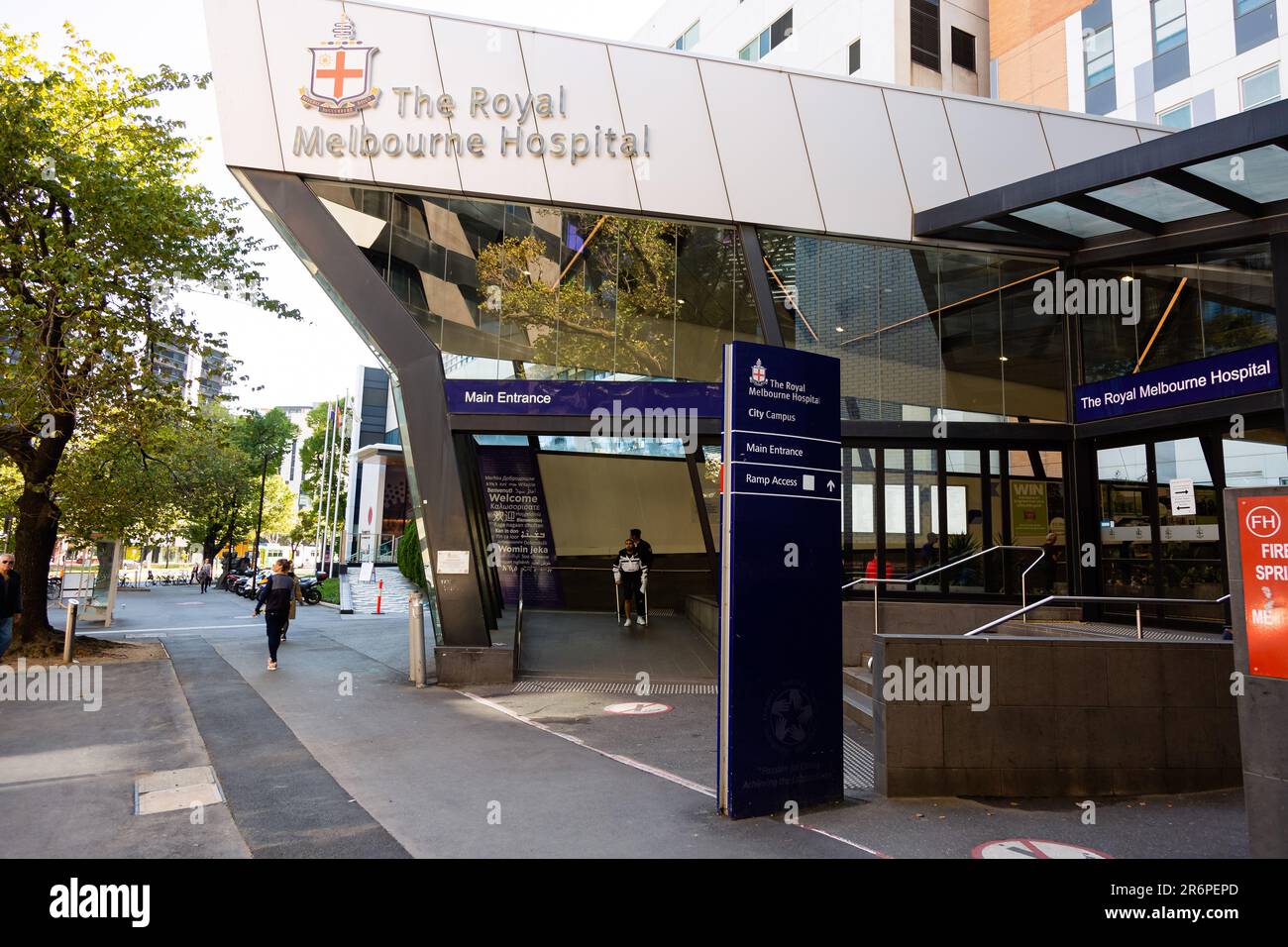The main entrance of the Royal Melbourne Hospital during COVID 19 on 09 April, 2020 in Melbourne