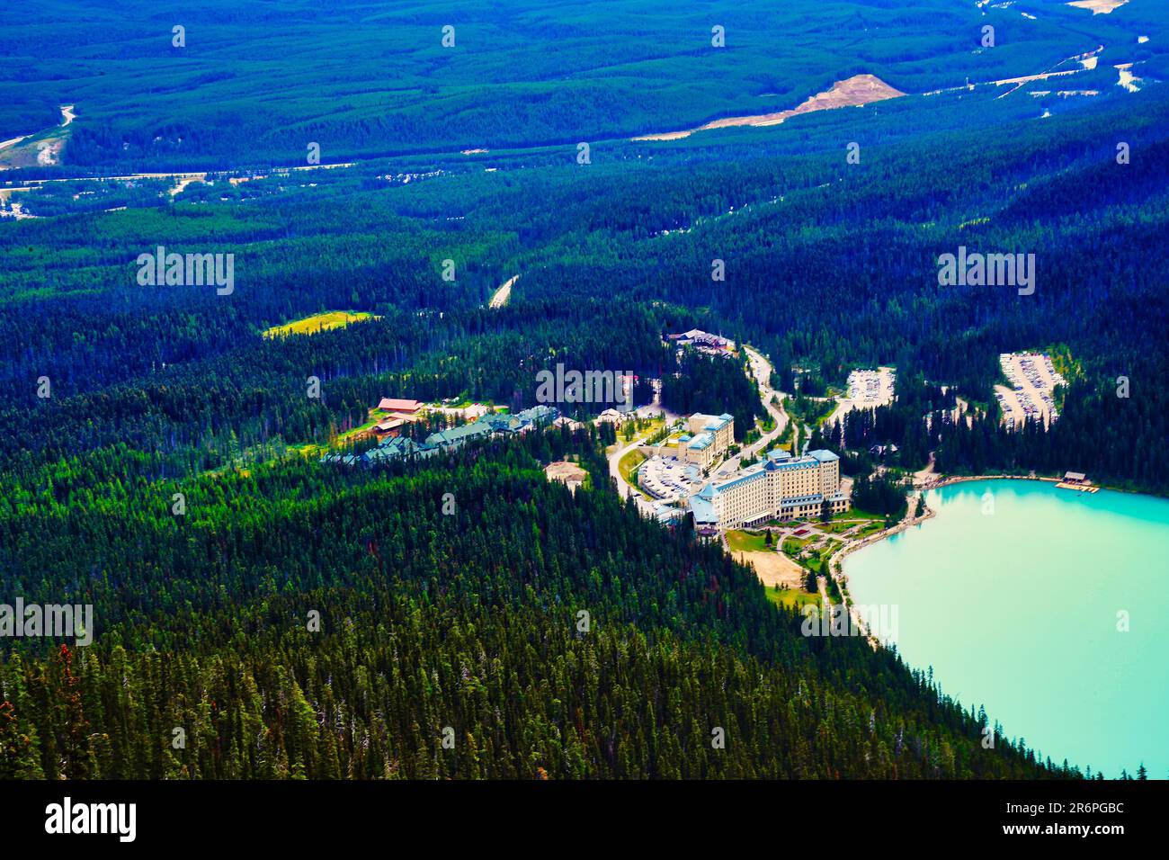 Panoramic view of the world famous Fairmont Hotel on the banks of the