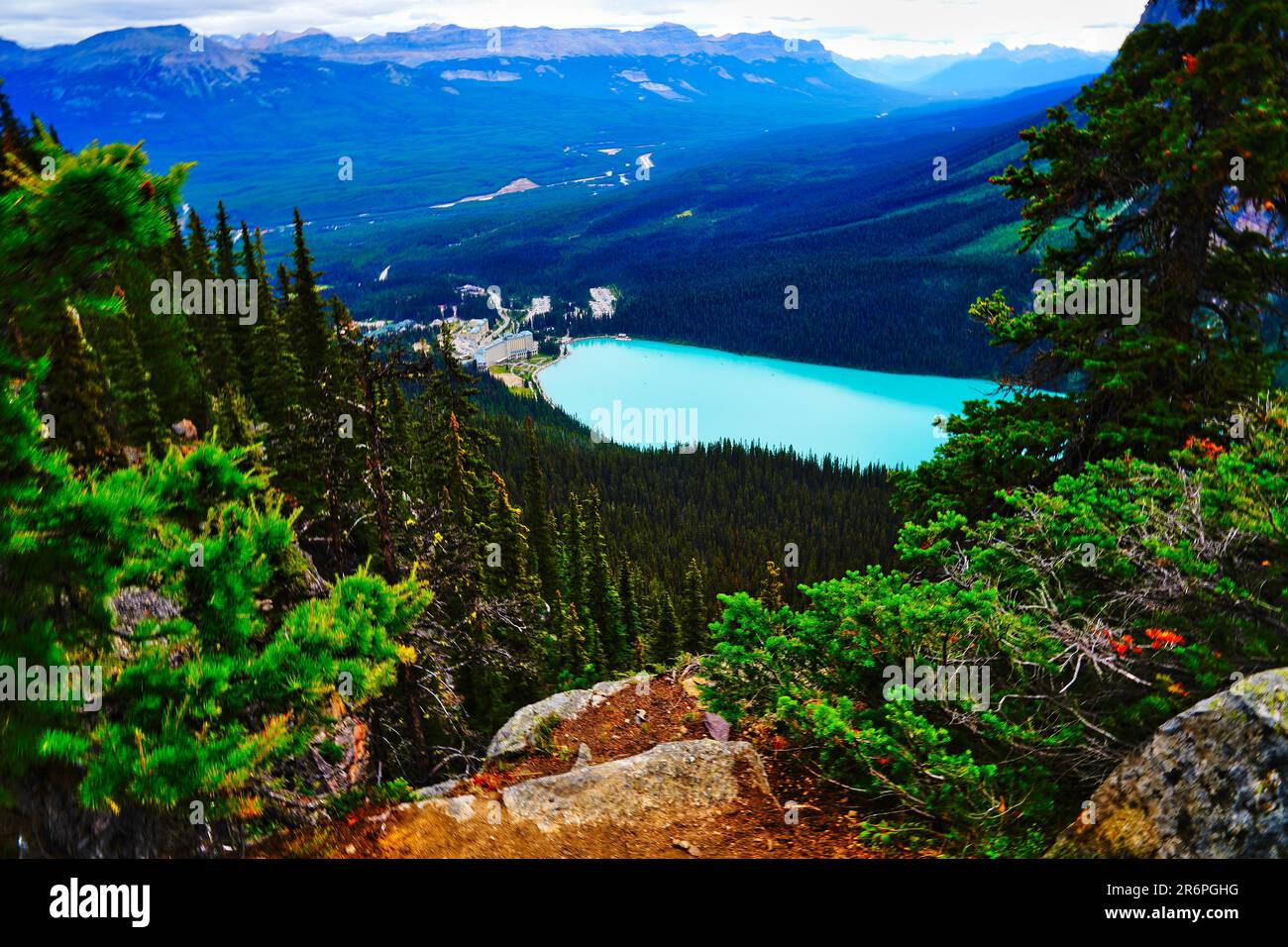 Panoramic view of the world famous Fairmont Hotel on the banks of the