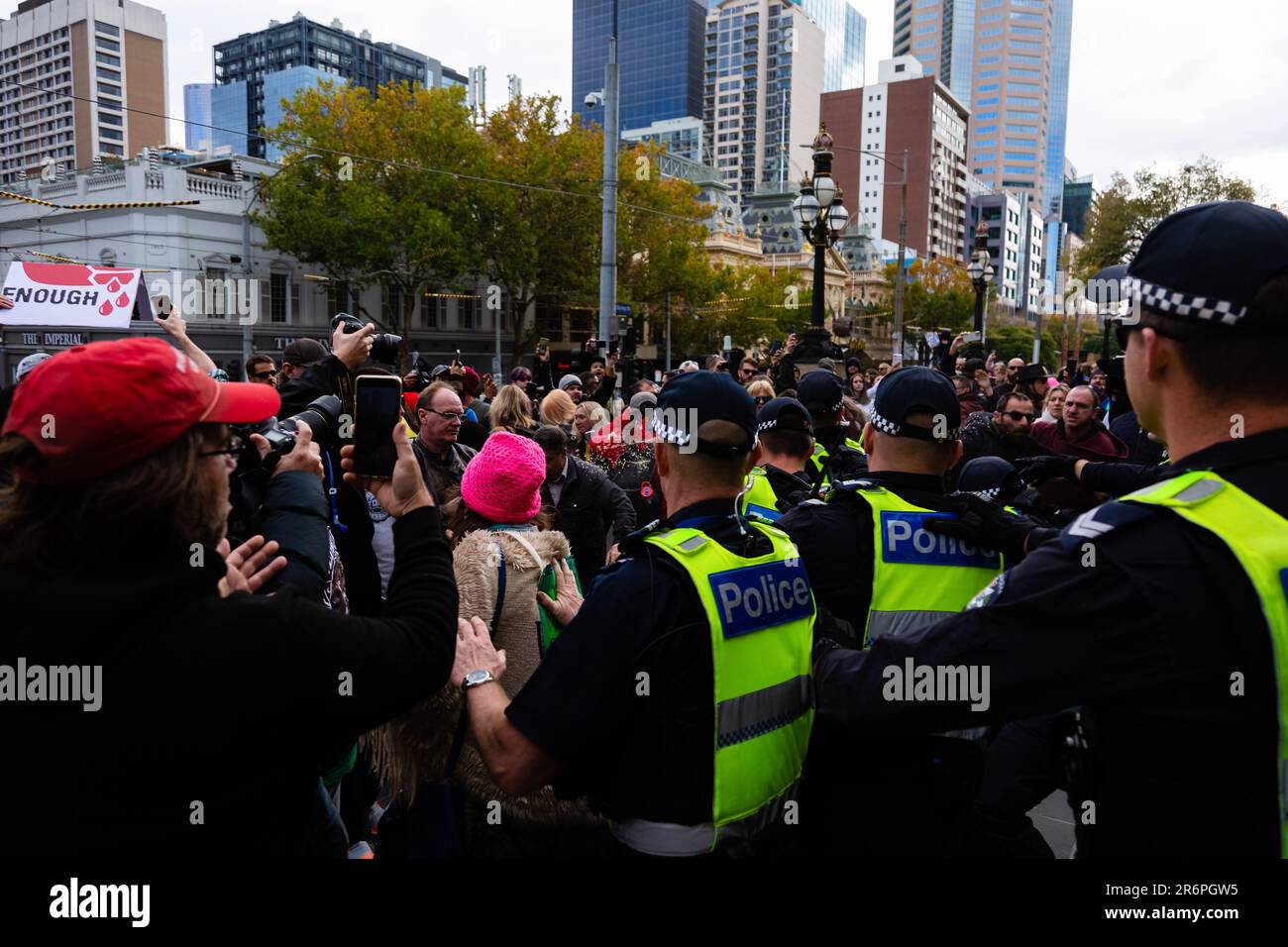MELBOURNE, AUSTRALIA - MAY 10: Police deploy pepper spray to disperse ...